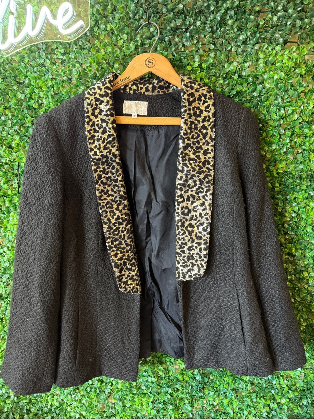 Alberto Makali  Black Women's Blazer with Leopard Sequin Print Collar